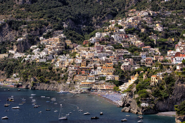 View of the beautiful town of Positano, on the Amalfi coast. World Heritage Site in Italy, Europe. Unique paradise and one of the best known summer destinations in the world