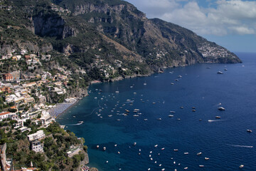 Fototapeta na wymiar View of the beautiful town of Positano, on the Amalfi coast. World Heritage Site in Italy, Europe. Unique paradise and one of the best known summer destinations in the world
