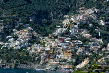 Naklejka premium View of the beautiful town of Positano, on the Amalfi coast. World Heritage Site in Italy, Europe. Unique paradise and one of the best known summer destinations in the world