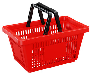 Red shopping basket. Render 3d. PNG