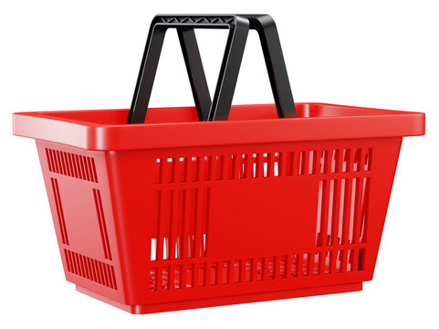 Red shopping basket. Render 3d. PNG