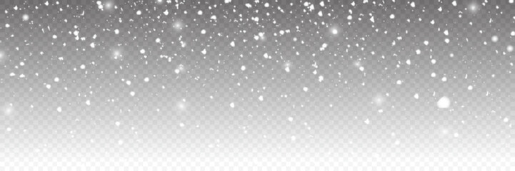 Snowfalls, snowflakes in different shapes and forms. Snowflakes, Transparent snow background. - obrazy, fototapety, plakaty