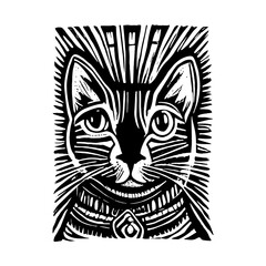 Cute cat colorful cute screen printing effect riso print effect vector illustration. cat cat looking something great nature animals wild life.