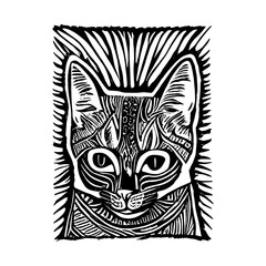 Cute cat colorful cute screen printing effect riso print effect vector illustration. cats look belligerent, reincarnating from a cute cat during the day.