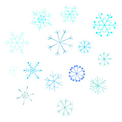 A set of snowflakes drawn by hand. Childrens style, cute drawing. Winter Christmas Decoration PNG