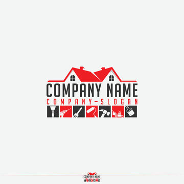handyman house repair and renovation logo with multiple tool icons