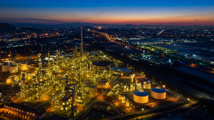 Fototapeta na wymiar Panorama of Oil refinery at twilight. Oil Industry.