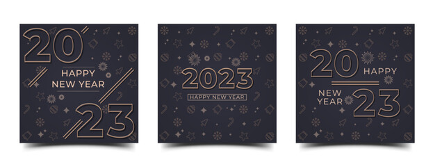 Set of Happy new year 2023 square banner design. Usable for social media post, greeting card, and web.
