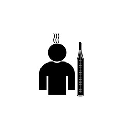 Man with thermometer icon, body temperature measurement isolated on white background