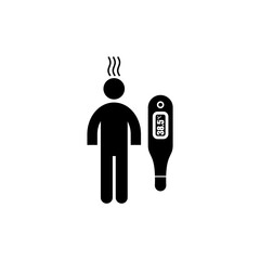 Man with thermometer icon, body temperature measurement isolated on white background