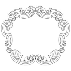 Decorative floral frame in baroque style. Engraved black curling plant.