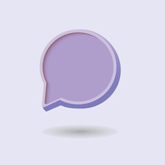 3D message icon. Violet empty message  bubble with shadow on bright background. Social media vector illustration.