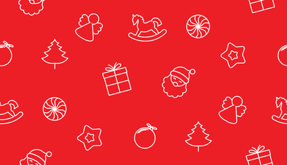 Vector christmas elements seamless pattern outlined icons