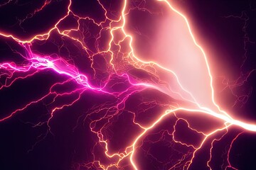 3D rendered computer generated image of a colorful pink electrical storm. Tornado vortex with bright electricity lightning storm background wallpaper - obrazy, fototapety, plakaty