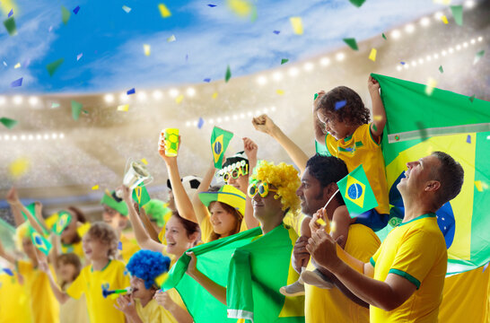 Brazil football team supporter on stadium.