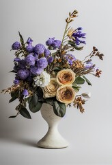 3D rendered computer generated image of a colorful winter holiday bouquet of flowers. Floral look against flat studio background for photorealism with 3D shading. Bright and colorful