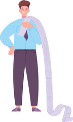 Businessman reading long paper work document scroll