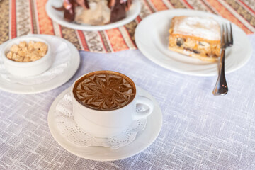 Food. Tasty cake and coffee