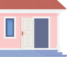 House with open door. Welcome to enter building exterior