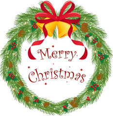 Christmas, New Year's wreath of Christmas trees, berries and bells with a bow