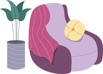 Cozy armchair with soft cushions. Comfortable home place