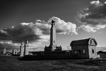 Grayscale of Portsmouth Naval Memorial in Hampshire, England