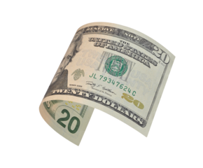 flying twenty dollars bill isolated