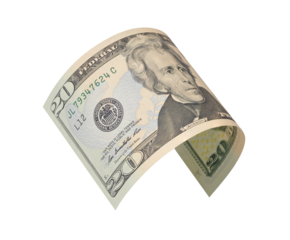 flying twenty dollars bill isolated