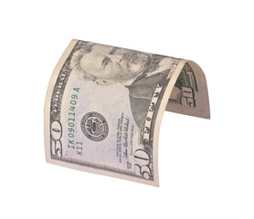 flying fifty dollars bill isolated