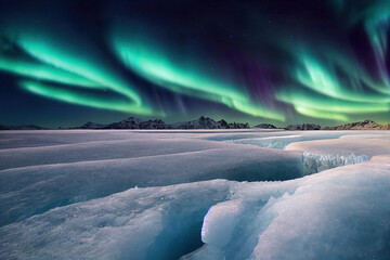 iceberg with northern lights, dreamy winter landscape