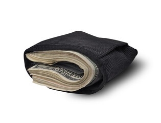 Wallet full with one hundred dollar bills isolated