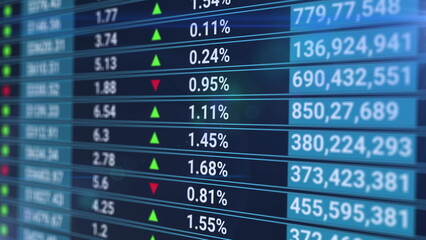 Digital chart of stock market data rolling and processing over a grid. Currency rate chart with blue backdrop. Charts with data analysis of cryptocurrency sale fund with blue backdrop.