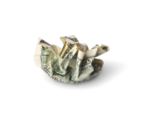 crushed one hundred dollars bill isolated