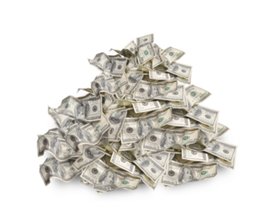 Pile with american hundred dollar bills isolated