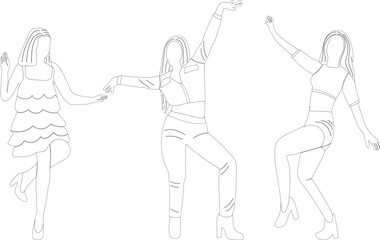 dancing women doodle sketch ,outline isolated vector