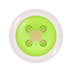 3D Button for cloth. Round Green Button for Tailor Sewing Isolated on White Background. Vector Illustration