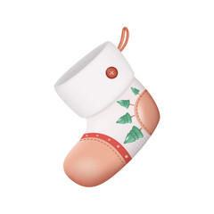 3d Christmas Santa Claus Stocking. White Xmas Sock Close-up Isolated on White Background. Vector Illustration - 543031956