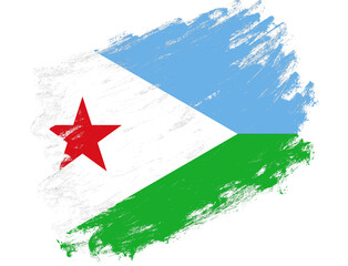 Djibouti flag painted on a grunge brush stroke white background