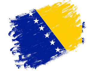 Bosnia and herzegovina flag painted on a grunge brush stroke white background - obrazy, fototapety, plakaty