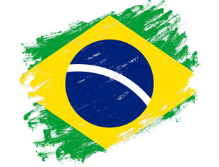 Brazil flag painted on a grunge brush stroke white background
