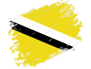 Brunei flag painted on a grunge brush stroke white background