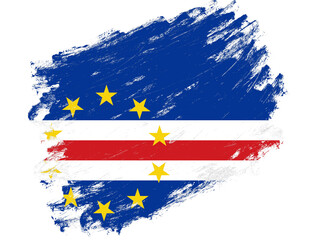 Cabo verde flag painted on a grunge brush stroke white background