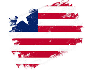 Liberia flag painted on a grunge brush stroke white background