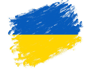 Ukraine flag painted on a grunge brush stroke white background
