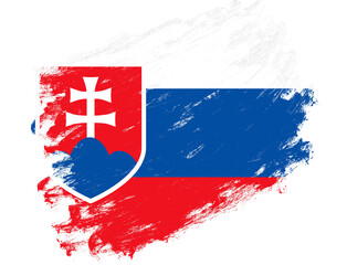 Slovakia flag painted on a grunge brush stroke white background
