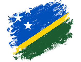 Solomon islands flag painted on a grunge brush stroke white background