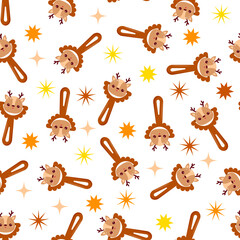 Seamless pattern with baby deer rattle. Children's pattern on textiles. Gentle children's  white   background