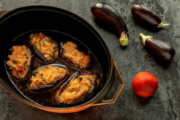 Imam bayildi – Turkish stuffed aubergines homemade dish.