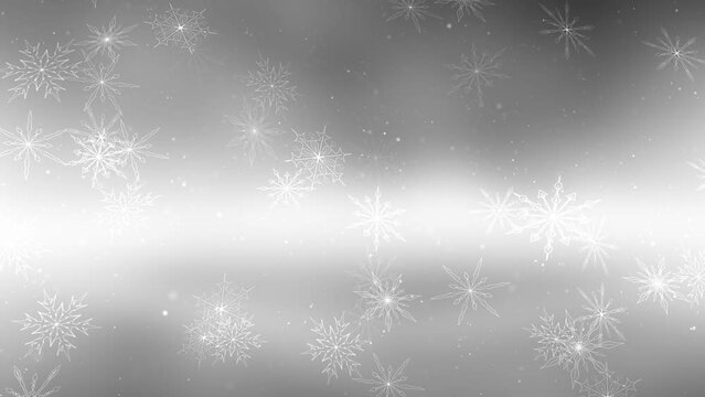 Looped illustrated snowflakes slow falling down animation.