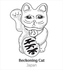japan beckoning cat. hand drawing vector illustration	